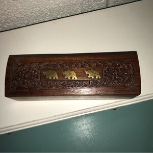 Wooden Box with Elephant Inlay